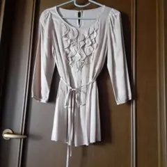 アナイ38　ベージュ フリル付き チュニック長袖ブラウス