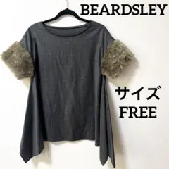 BEARDSLEY ビアズリー　美品　ファー袖　ストライプカットソー　グレーのサムネイル