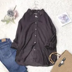 極美品 LARUTA リネン100% オーバーサイズシャツ ブラウン 麻 日本製 
