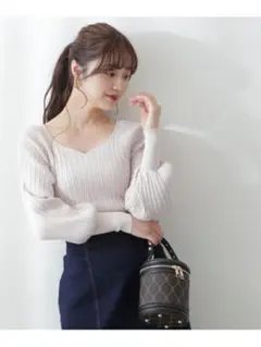 ハートネックボリュームスリーブリブニット プロポーションボディドレッシング