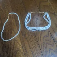 ホワイトパール 3連ネックレス　2点セット チョーカー