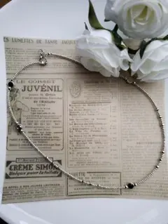 シンプルなシルバービーズネックレス　ハンドメイド