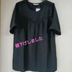 ★新品タグ付き ★半袖チュニックブラウス、 ブラックのサムネイル