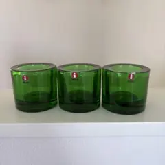 Iittala KIVI グリーンガラスキャンドルホルダー　3個セット