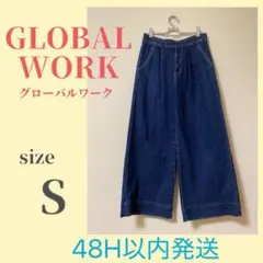 GLOBALWORK レディース デニム ワイド パンツ S ブルー