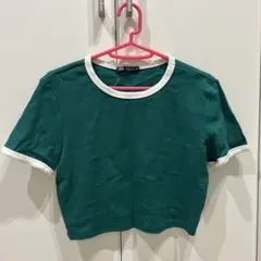 ZARA グリーン クルーネック Tシャツ M