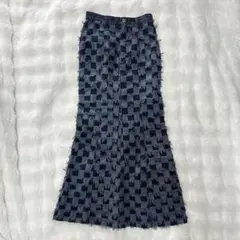 y2k デニム スカート ロング パッチワーク風 フリンジ 平成ギャル L