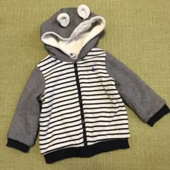 プチバトー ストライプ柄耳付きフードアウター 24m/86cm