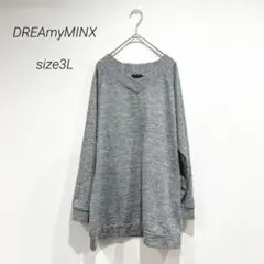 長袖 ニット Vネック 大きいサイズ 3L 無地 グレー カジュアル 秋冬