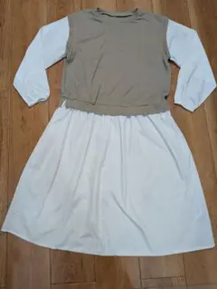 ドッキングワンピース 長袖 ベージュ ホワイト　授乳服　西松屋　М L