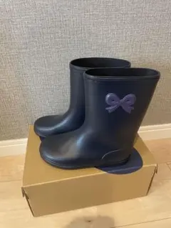 【美品】POMPKINSレインブーツ19cm(ネイビー/長靴)のサムネイル