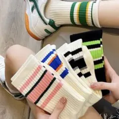 ソックス　5足セット　ライン　モダン　北欧 新品　クルー