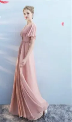 ピンク　ブライズメイド　ロングシフォンドレス　Mサイズ