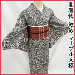 ●404mk71●夏着物 紋紗 マーブル柄 モノトーン●美品