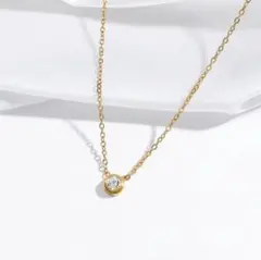 1粒 ダイヤ ネックレス サージカルステンレス CZダイヤモンド 新品 ゴールド