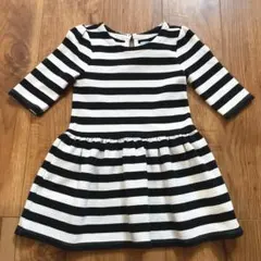 babyGAP 5分袖 ボーダー ワンピース モノトーン