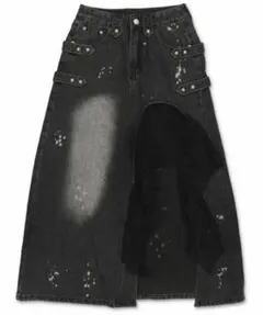 SPINNS デニムロングスカート フロントカットレース