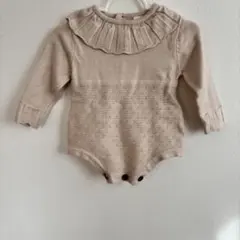 SHEIN ベージュ フリル襟 ニットロンパース 3〜6m