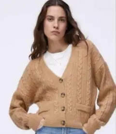 ZARAニットカーディガン ケーブル編み ショート丈 Lサイズ