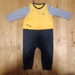 ロンパース　カバーオール イエロー ネイビー 80cm