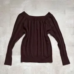 ヴィンテージ 90s 長袖 ウールニット オフショル ブラウン L 레트로