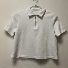 Dazy ジッパー付きポロシャツ 半袖 白　ショート丈　ワッフル生地