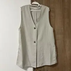 ベージュ リネン風 ノースリーブベスト