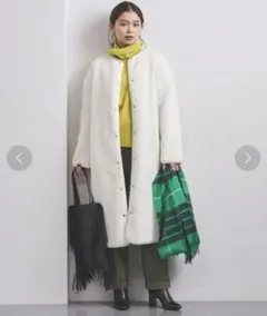 UNITEDARROWSボア/キルティング リバーシブルノーカラーコート