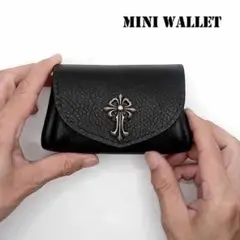 本革レザーミニウォレット小さい財布クロムハーツ好きクロスコンチョハンドメイド