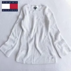 トミーヒルフィガー◇ラメ素材ニット セーター フレア袖 リブ編み チャーム付 S