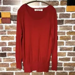 赤い長袖　ニットセーター　ロングトップス