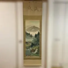 【真作】掛軸　幽谷山水図　淡墨の奥行きが美しい文人画風山水　V65 真作】掛軸 幽谷山水図 淡墨の奥行きが美しい文人画風山水 V65 - メルカリ