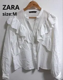 ZARA レースブラウス　フリルブラウス　ホワイト