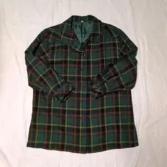 メンズ ジャケット グリーン系 チェック柄 長袖 ウール100%