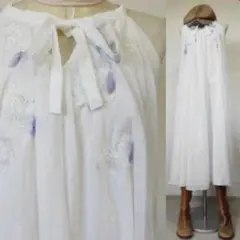 古着 レトロ調白シフォンドレスワンピ アンティーク調衣装式
