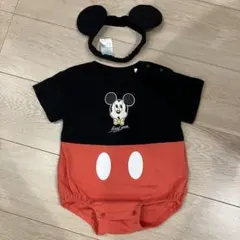 ミッキー　ロンパース・ヘアバンドセット70〜80サイズ