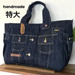 956.濃紺　デニムリメイク トートバッグ　ジージャン