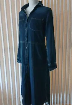 美品☆柔らかデニムロングシャツワンピース