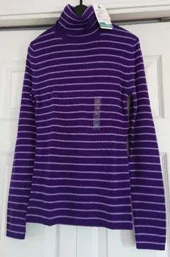 ◇みく様専用◇ユニクロ エクストラファインメリノウール紫ストライプ タートル M