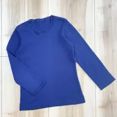 ハンドメイド　フリル付き　ニット　春ニット　ネイビー　ラメニット　長袖　7分丈