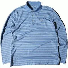 【Nike GOLF】ストライプ長袖ポロシャツ 水色 XLサイズ