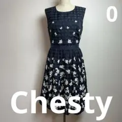 Chesty チェスティ ひざ丈 ノースリーブ ワンピース 花柄 刺繍 サイズ０