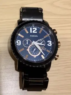 【FOSSIL】メンズ腕時計 クロノグラフ ブラック×ネイビー　電池切れ