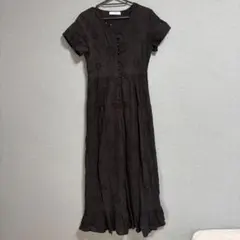 黒　ロング丈　ワンピース　fifth 半袖　春夏　花柄