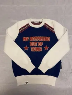 MARK & LONA クルーネックニットプルオーバー白×ネイビー36サイズ