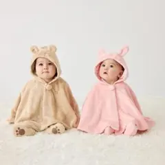 MIKIHOUSE マイクロファーマント ベージュ フリース ベビーポンチョ