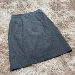 23区 (32) 膝丈 タイトスカート ストライプ グレー ウール混 通勤