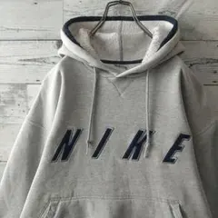 希少デザイン☆90s ナイキ 刺繍センターロゴ リブライン パーカー XL