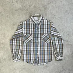 70s ビックマック　ネルシャツ　青　白　黄色　メンズ S レディース M