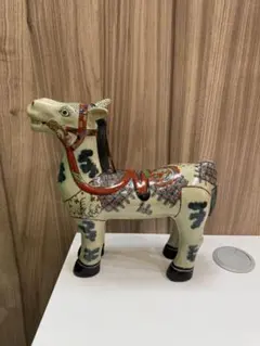 縁起物 円左エ門窯 有田焼 色絵 馬 置物 大型 高さ28cm